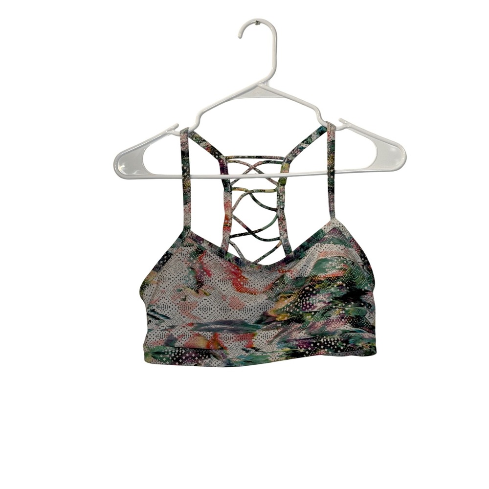 PrAna Sports Bra Womens Abstract Artsy Colorful Lace Up Caged Back Print Size M